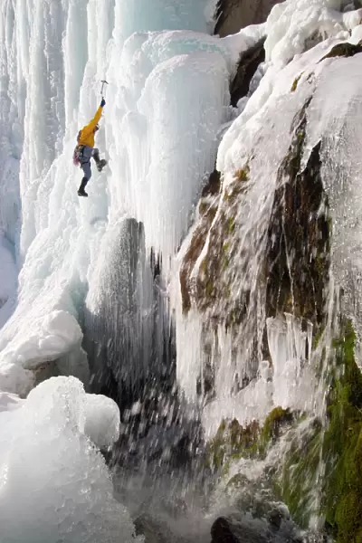 Daryn Ice Climbing Stewart Falls, Wasatch Mountains, near Provo and Sundance, Utah, USA