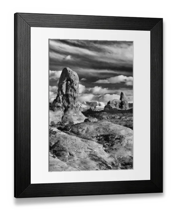 Framed Print : North America, USA, Utah, Arches National Park. Black and white image of Turret Arch Framed Print : North America, USA, Utah, Arches National Park. Black and white image of Turret Arch