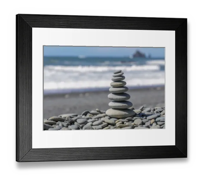 Framed Print : USA, Washington, Olympic National Park. Stacked beach rocks