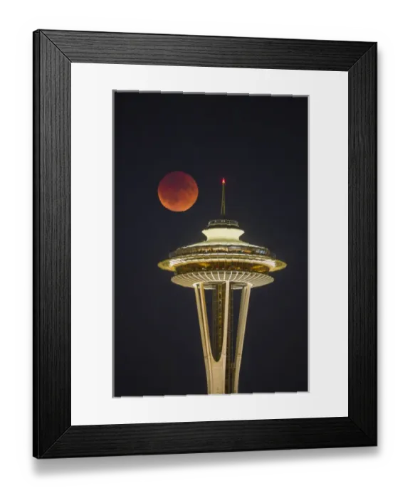 Framed Print : USA, Washington State. Blood moon (lunar eclipse) rises over Seattle Space Needle Framed Print : USA, Washington State. Blood moon (lunar eclipse) rises over Seattle Space Needle