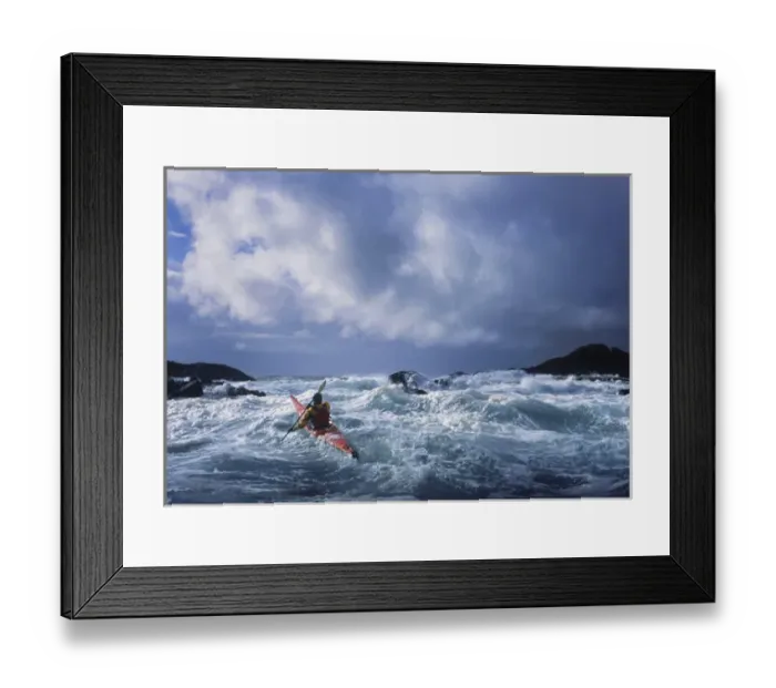 Framed Print : USA, Alaska. Male sea kayaker in 17 ft confused storm seas off Chichagof Island in SE Alaska