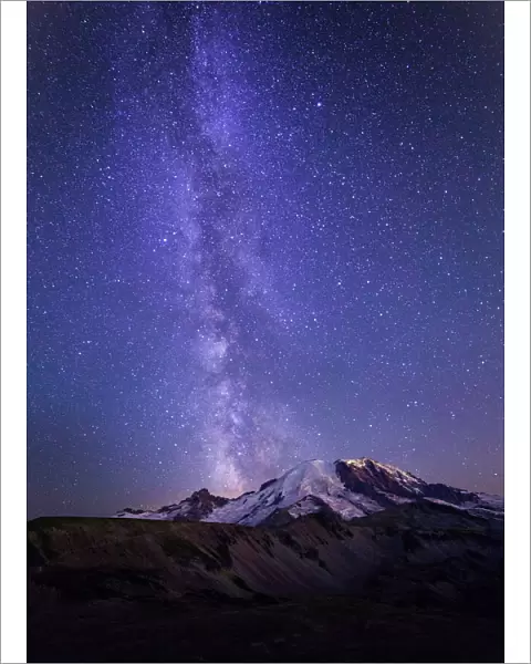 USA, Washington State, Mt. Rainier National Park. Stars and the Milky Way light the sky above Mt