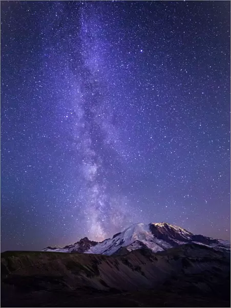 USA, Washington State, Mt. Rainier National Park. Stars and the Milky Way light the sky above Mt