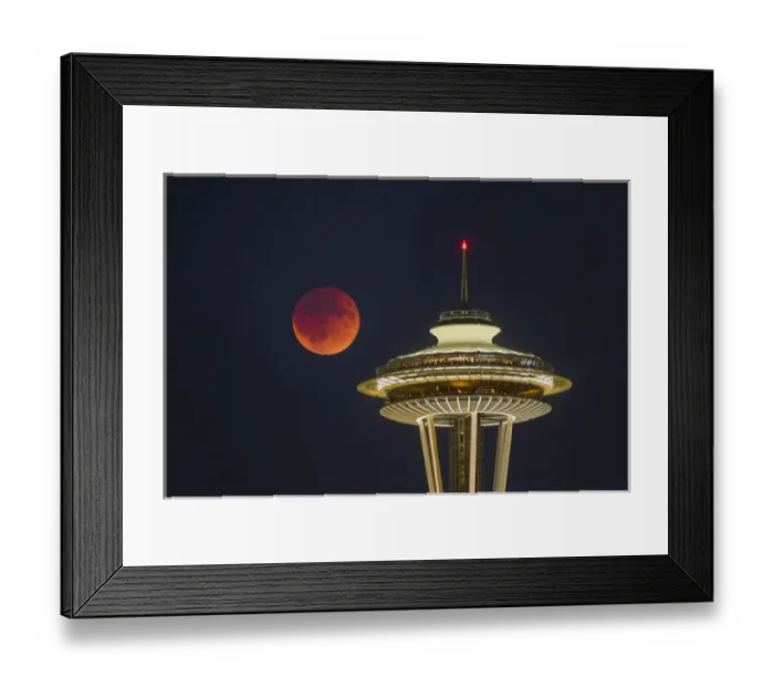 Framed Print : USA, Washington State. Blood moon (lunar eclipse) rises over Seattle Space Needle Framed Print : USA, Washington State. Blood moon (lunar eclipse) rises over Seattle Space Needle