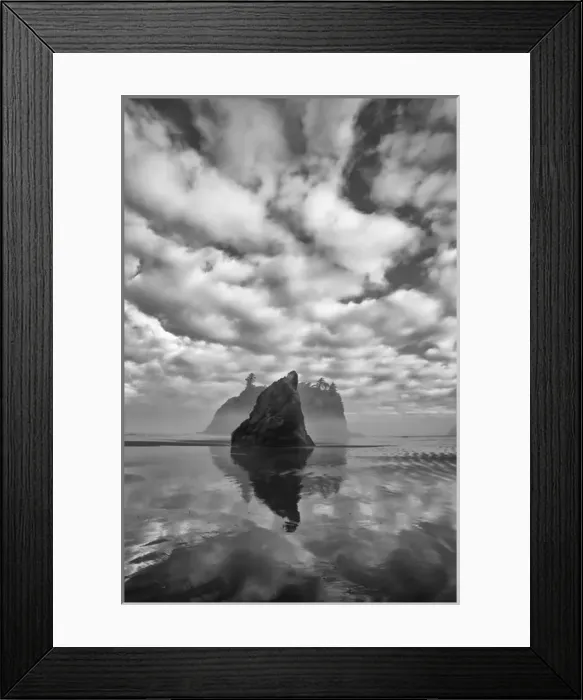 Framed Print : North America, USA, Washington, Olympic National Park. Black and white image of sea stack Framed Print : North America, USA, Washington, Olympic National Park. Black and white image of sea stack