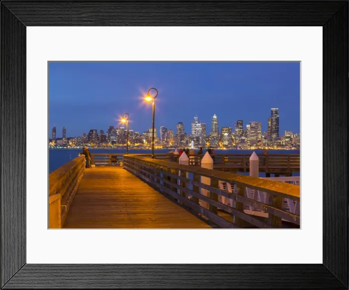 Framed Print : WA, Seattle, Seacrest Park fishing pier, with skyline view over Elliott Bay from West Seattle Framed Print : WA, Seattle, Seacrest Park fishing pier, with skyline view over Elliott Bay from West Seattle
