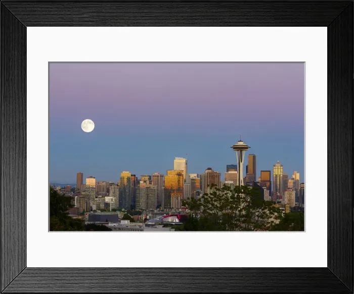 Framed Print : WA, Seattle, skyline view from Kerry Park, with full moon (2015) Framed Print : WA, Seattle, skyline view from Kerry Park, with full moon (2015)
