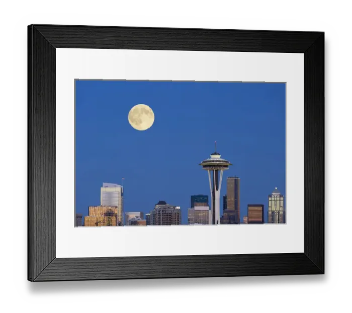 Framed Print : WA, Seattle, skyline view from Kerry Park, with full moon (2015) Composite image Framed Print : WA, Seattle, skyline view from Kerry Park, with full moon (2015) Composite image