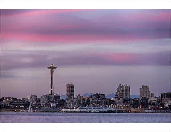 WA, Seattle, Space Needle and Elliott Bay from West Seattle (2015)