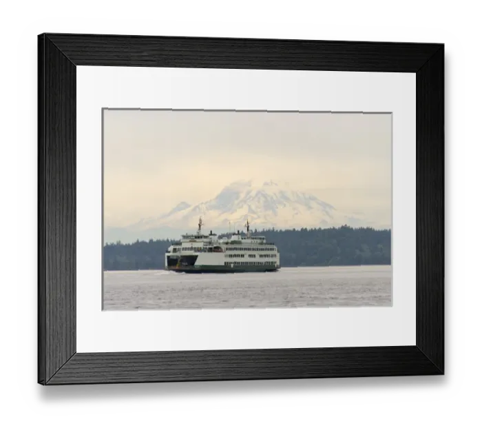 Framed Print : US, WA, Puget Sound. Seattle  /  Bremerton ferry with Mt Rainier