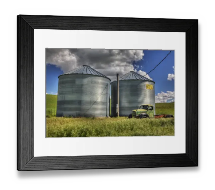 Framed Print : North America; USA; Washinton; Palouse Countyr; Silos with Old Field Truck Framed Print : North America; USA; Washinton; Palouse Countyr; Silos with Old Field Truck