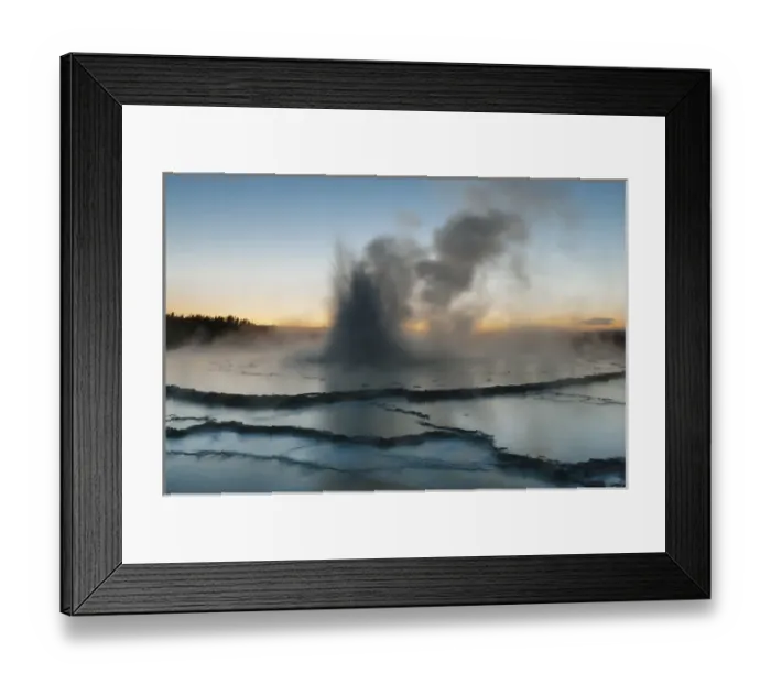 Framed Print : North America, USA, Wyoming, Yellowstone National Park. Eruption of Fountain Geyser after sunset Framed Print : North America, USA, Wyoming, Yellowstone National Park. Eruption of Fountain Geyser after sunset
