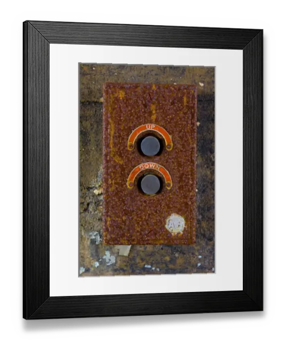 Framed Print : The rusted elevator control in the abandoned Roosevelt Sweater Mill Framed Print : The rusted elevator control in the abandoned Roosevelt Sweater Mill