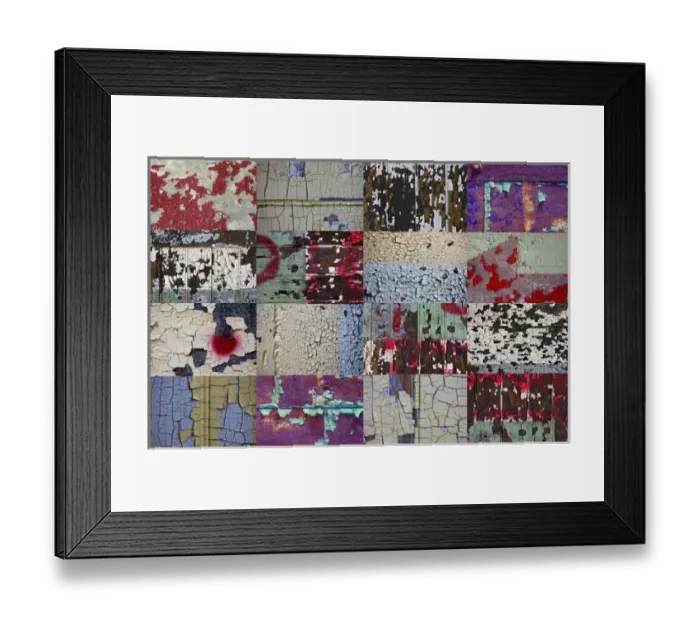 Framed Print : collage of door and wall details from the abandoned Roosevelt sweater Mill