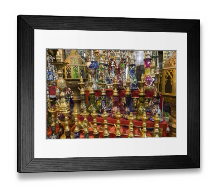 Framed Print : Africa, Egypt, Cairo. A colorful display of waterpipes, or hookahs, for sale in Framed Print : Africa, Egypt, Cairo. A colorful display of waterpipes, or hookahs, for sale in