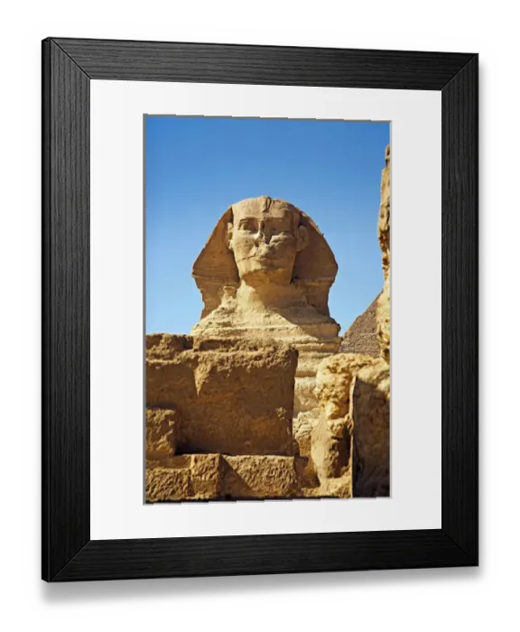 Framed Print : Egypt, Cairo, Giza, The Sphinx and Chefren Pyramid