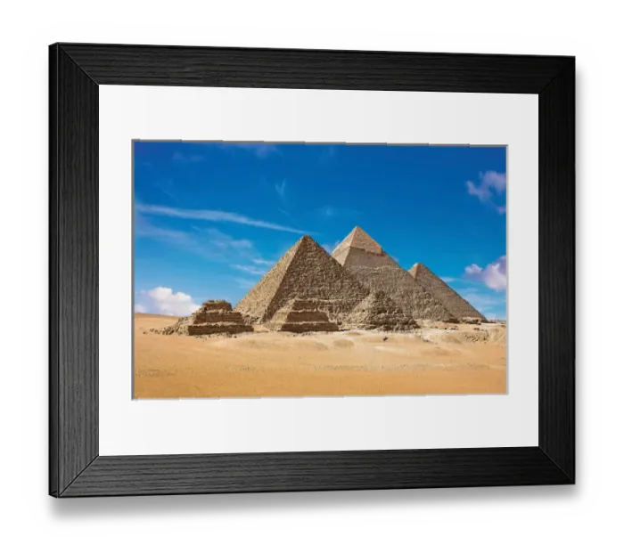 Framed Print : Egypt, Cairo, Giza, View of all three Great Pyramids with the lesser pyramids of Framed Print : Egypt, Cairo, Giza, View of all three Great Pyramids with the lesser pyramids of