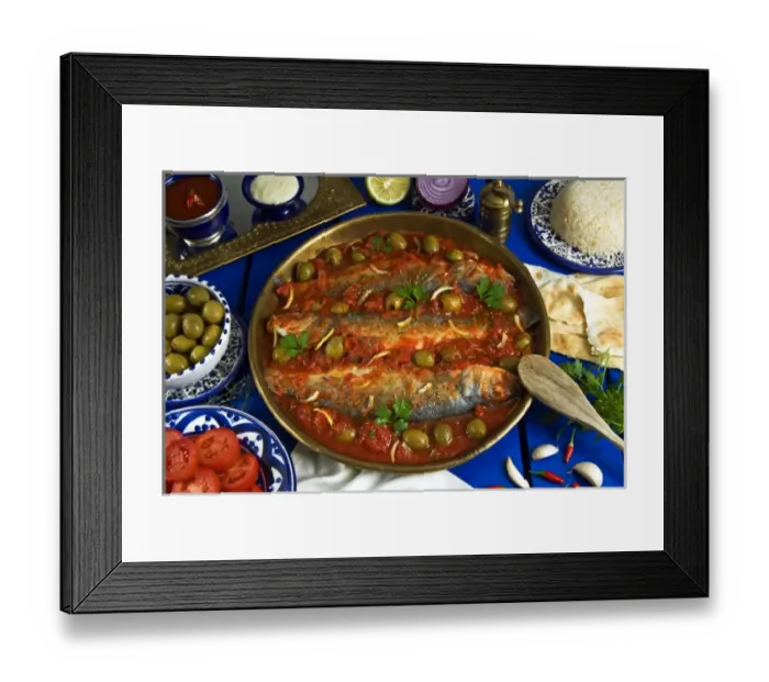 Framed Print : Fish egyptian style, Arabic countries, Arabic gastronomy, Egypt, North Africa, Africa