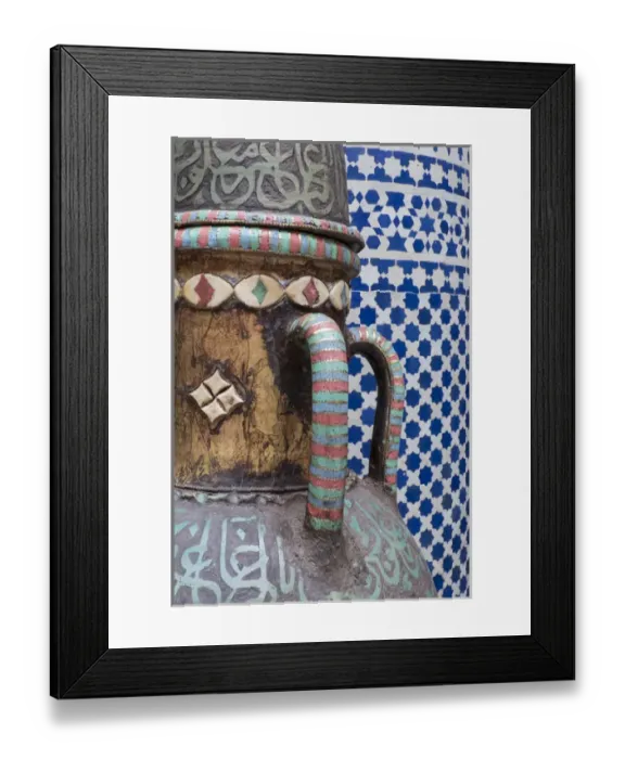 Framed Print : Africa, Morocco, Fes. Vase and pillar details with traditional design in the interior Framed Print : Africa, Morocco, Fes. Vase and pillar details with traditional design in the interior