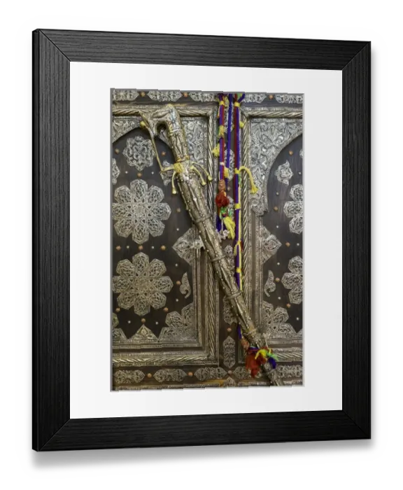 Framed Print : Africa, Morocco. Tin decorated cabinet with tin sword sheath, Tinerhir