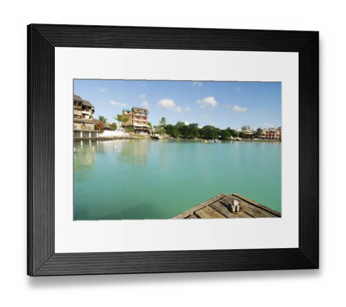 Framed Print : Mauritius, Grand Baie, a small teddy bear on pier by river with turquoise water surrounded Framed Print : Mauritius, Grand Baie, a small teddy bear on pier by river with turquoise water surrounded