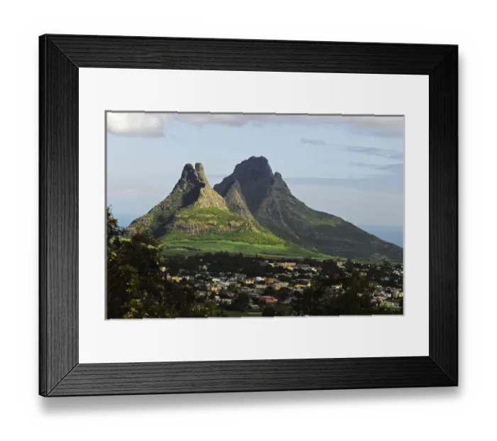 Framed Print : Mauritius, Floreal, houses in congestion with mountain peaks in the background against Framed Print : Mauritius, Floreal, houses in congestion with mountain peaks in the background against