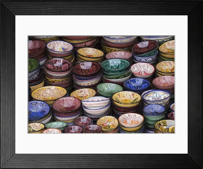 Framed Print : Africa, Morocco, Marrakech. Colorfully painted ceramic bowls for sale in a souk, a shop Framed Print : Africa, Morocco, Marrakech. Colorfully painted ceramic bowls for sale in a souk, a shop