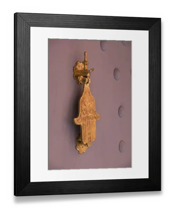 Framed Print : Africa, Morocco, Marrakech. A traditional door knocker, the hand of Fatima is said Framed Print : Africa, Morocco, Marrakech. A traditional door knocker, the hand of Fatima is said