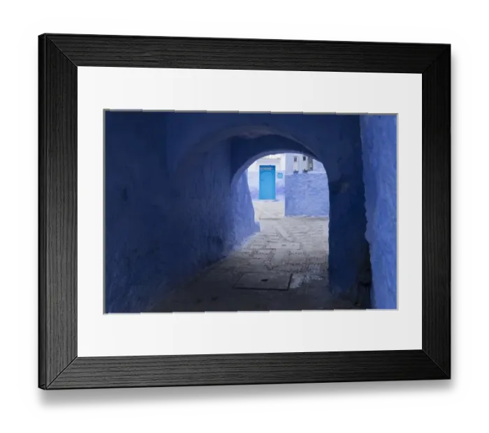 Framed Print : Africa, Morocco. A blue alley and door in the hilltown of Chefchaouen Framed Print : Africa, Morocco. A blue alley and door in the hilltown of Chefchaouen