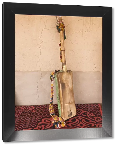 Africa, Morocco, Sahara region. Hajhouj or guembri musical instrument used in Gnawa music