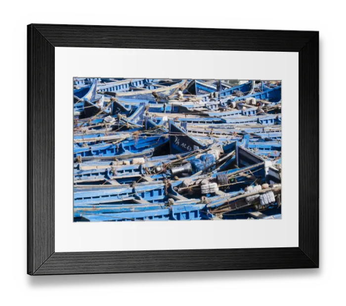 Framed Print : North Africa, Morocco, Essaouira, small skiff / rowboats tied in harbor Framed Print : North Africa, Morocco, Essaouira, small skiff / rowboats tied in harbor