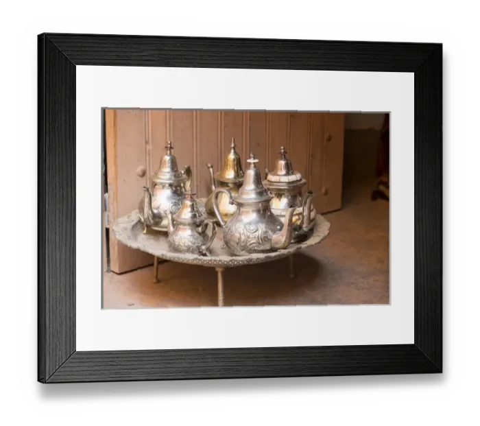 Framed Print : Africa, North Africa, Morocco, Ouarzazate, Ait Benhaddou, sets of Moroccan mint tea