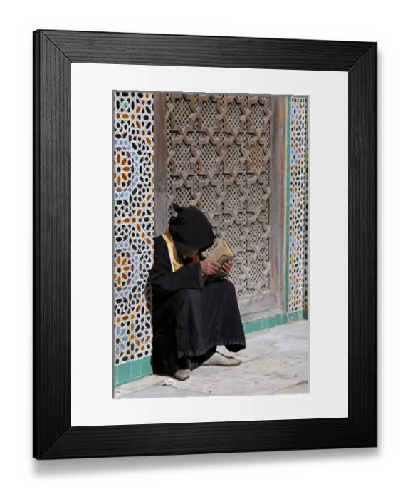 Framed Print : Africa, Morocco, Fes. Reading at the Al Attarine Madersa Framed Print : Africa, Morocco, Fes. Reading at the Al Attarine Madersa