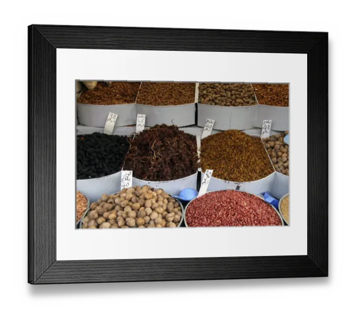 Framed Print : Africa, Morocco, Fes. Legumes, nuts & raisins of Morocco