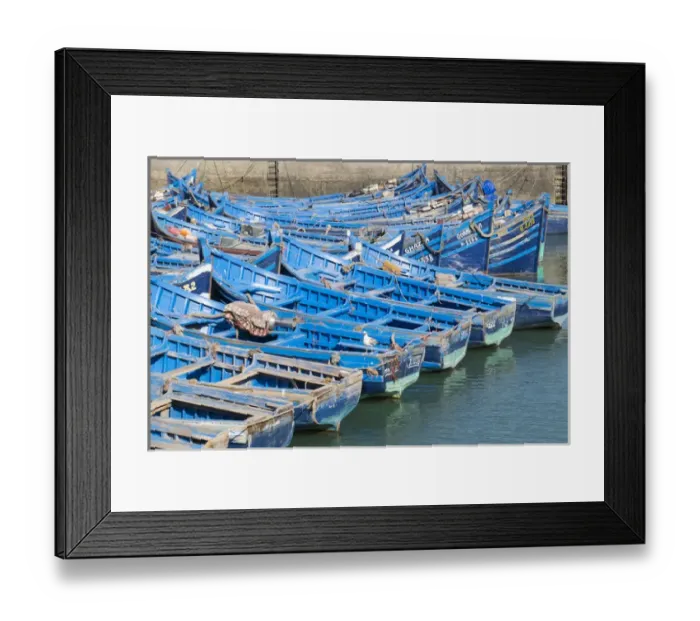 Framed Print : North Africa, Morocco, Essaouira, small skiff / rowboats tied in harbor Framed Print : North Africa, Morocco, Essaouira, small skiff / rowboats tied in harbor
