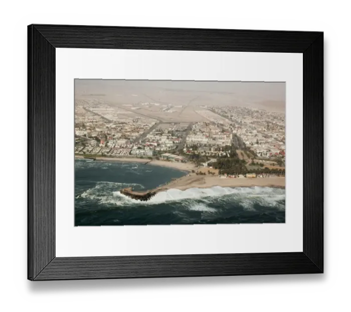 Framed Print : Africa, Namibia, Swakopmund. Aerial view of the city and bay Framed Print : Africa, Namibia, Swakopmund. Aerial view of the city and bay