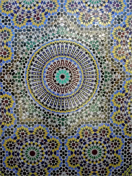 Africa, Morocco, Fes. Mosaic wall for fountain