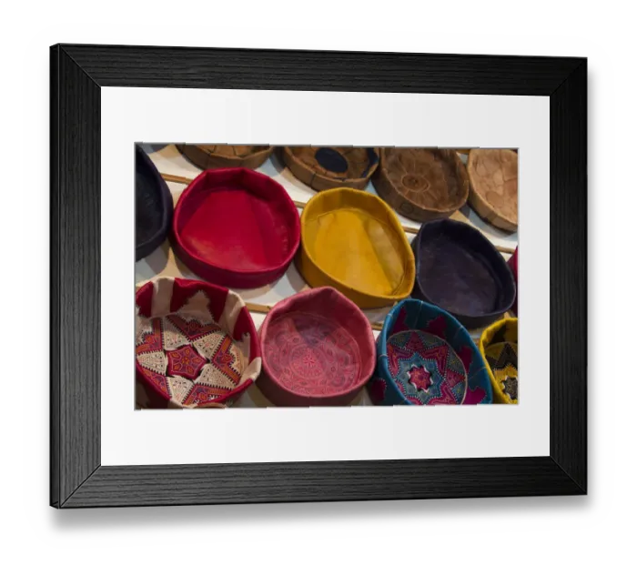 Framed Print : North Africa, Morocco, Fes. Leather goods of Fes