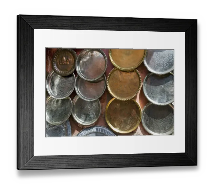 Framed Print : Brass plates for sale in the Souk, Marrakech (Marrakesh), Morocco, North Africa, Africa Framed Print : Brass plates for sale in the Souk, Marrakech (Marrakesh), Morocco, North Africa, Africa