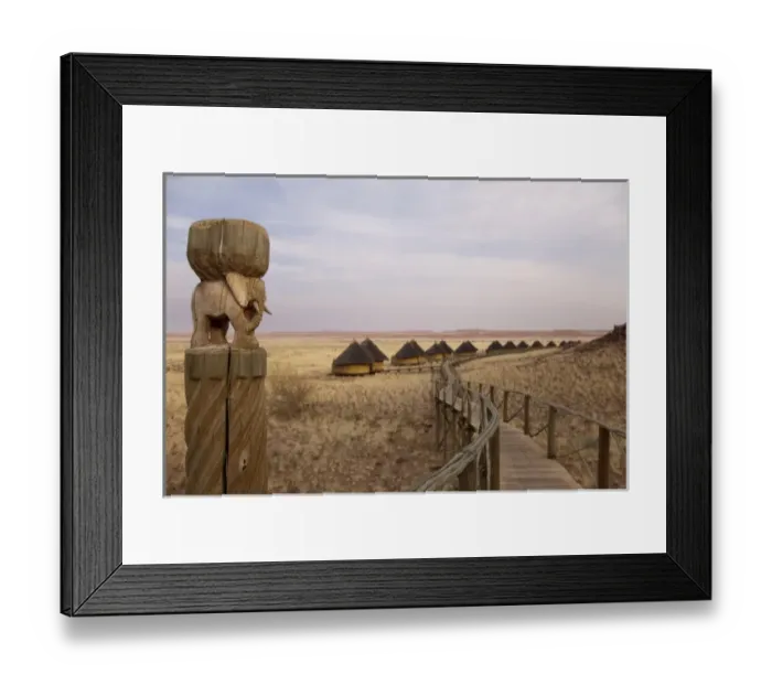Framed Print : Africa, Namibia, Namib-Naukluft Park, Sossusvlei. Boardwalk to lodges at the Dune Lodge Framed Print : Africa, Namibia, Namib-Naukluft Park, Sossusvlei. Boardwalk to lodges at the Dune Lodge