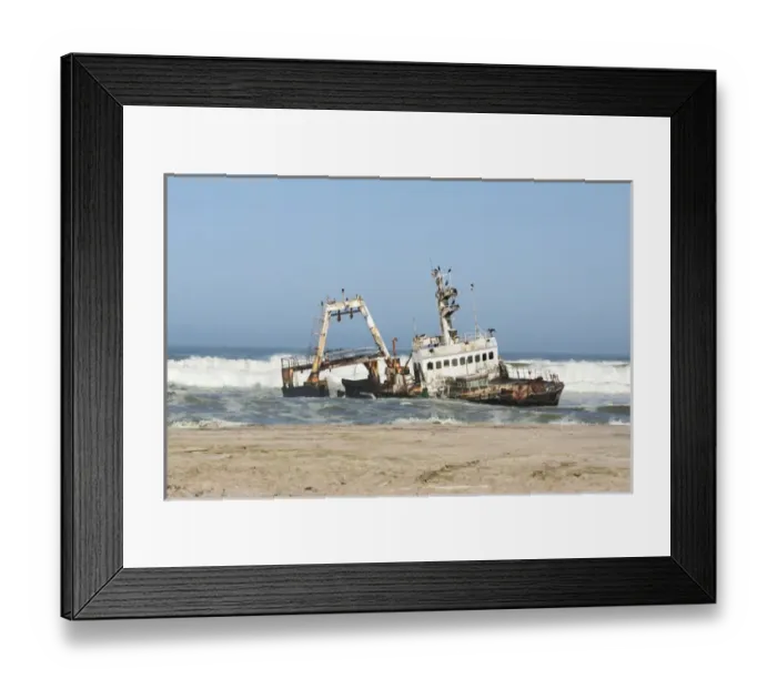 Framed Print : Africa, Namibia, Skeleton Coast Park, Henties Bay. Stranded shipwreck Ziela. Credit as