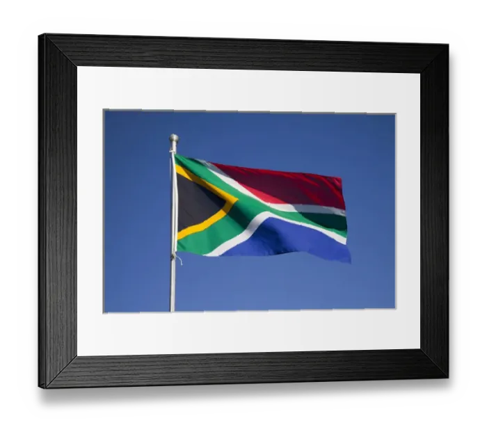 Framed Print : Africa, South Africa, Namaqua National Park. South African flag billows in breeze Framed Print : Africa, South Africa, Namaqua National Park. South African flag billows in breeze