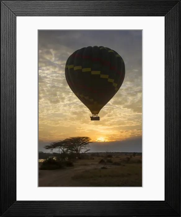 Framed Print : Africa. Tanzania. Hot air balloon crossing the Mara river in Serengeti NP Framed Print : Africa. Tanzania. Hot air balloon crossing the Mara river in Serengeti NP