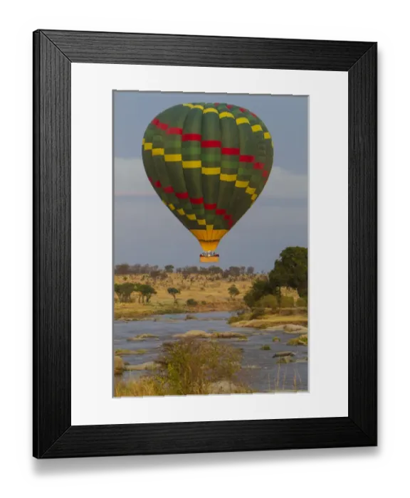 Framed Print : Africa. Tanzania. Hot air balloon crossing the Mara river in Serengeti NP Framed Print : Africa. Tanzania. Hot air balloon crossing the Mara river in Serengeti NP