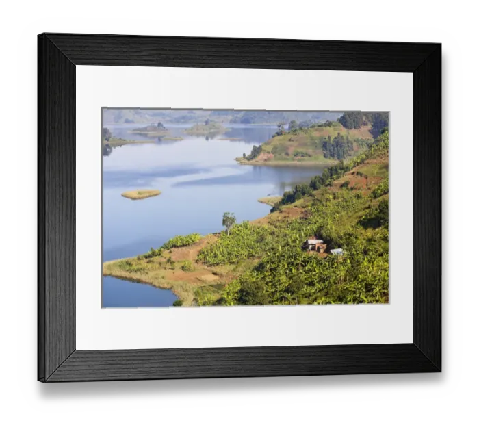 Framed Print : Lake Mutanda near Kisoro in Uganda. On the shoreline the land is cultivated, very