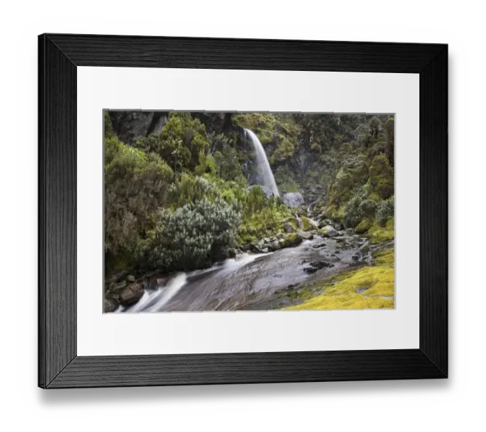 Framed Print : Waterfall at Mount Stanley, Ruwenzori, Uganda Framed Print : Waterfall at Mount Stanley, Ruwenzori, Uganda