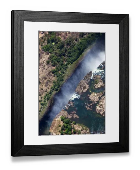 Framed Print : Africa, Zimbabwe, Victoria Falls. Victoria Falls forming the border between Zambia and Zimbabwe