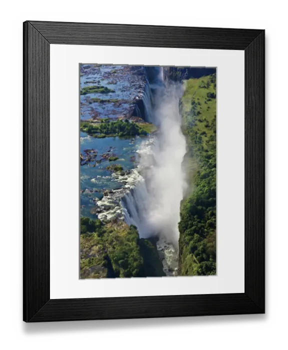 Framed Print : Aerial view of Victoria Falls, Waterfall, and the Zambesi River, Zimbabwe, Africa