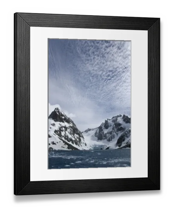 Framed Print : United Kingdom Territory, South Georgia Island. View of Dryglaski Fjord under thin cloud cover Framed Print : United Kingdom Territory, South Georgia Island. View of Dryglaski Fjord under thin cloud cover