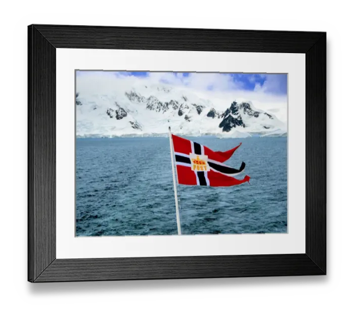Framed Print : A Hurtigruten Cruise Ship postal service flag is displayed while cruising the Weddell Framed Print : A Hurtigruten Cruise Ship postal service flag is displayed while cruising the Weddell